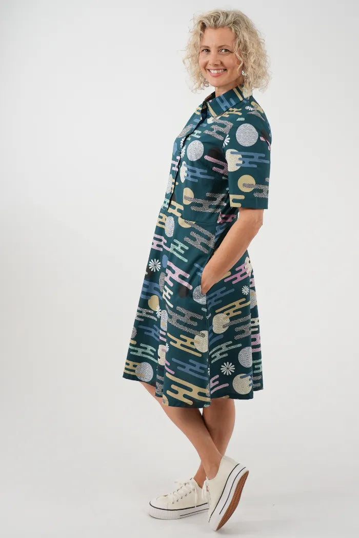 Frankie Dress Short - Sun and Clouds Blue