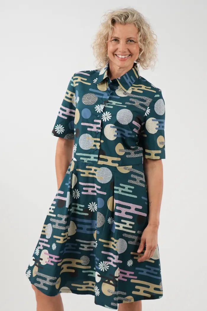 Frankie Dress Short - Sun and Clouds Blue