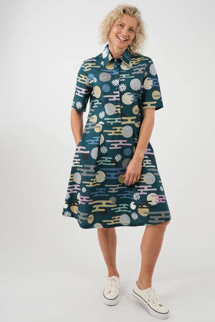 Frankie Dress Short - Sun and Clouds Blue