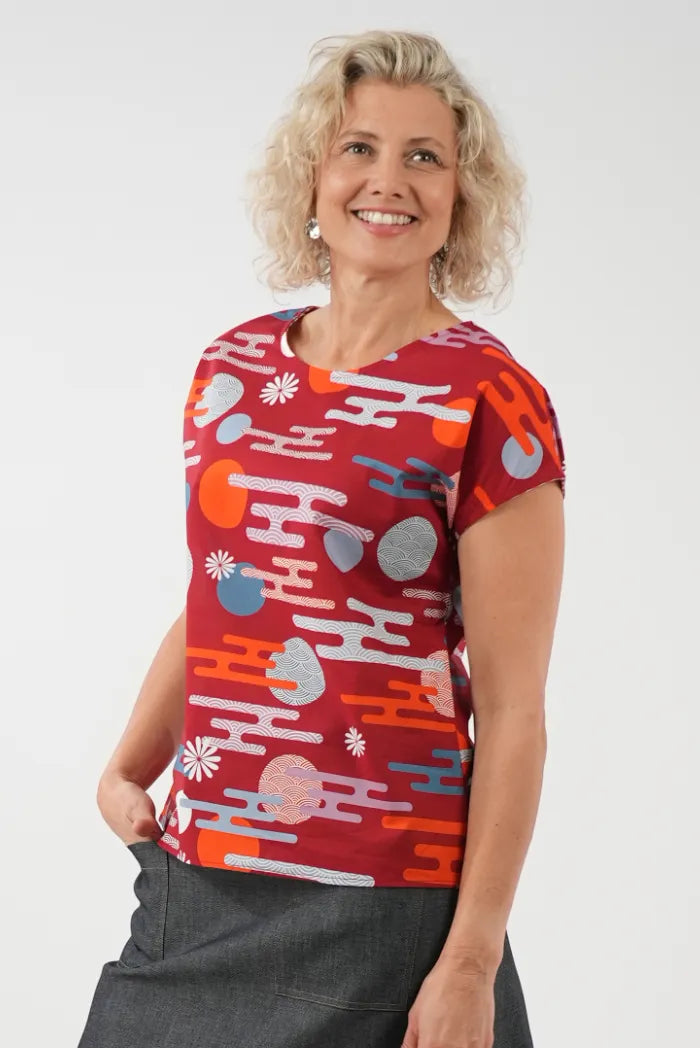 Tilly Top - Sun and Clouds Red