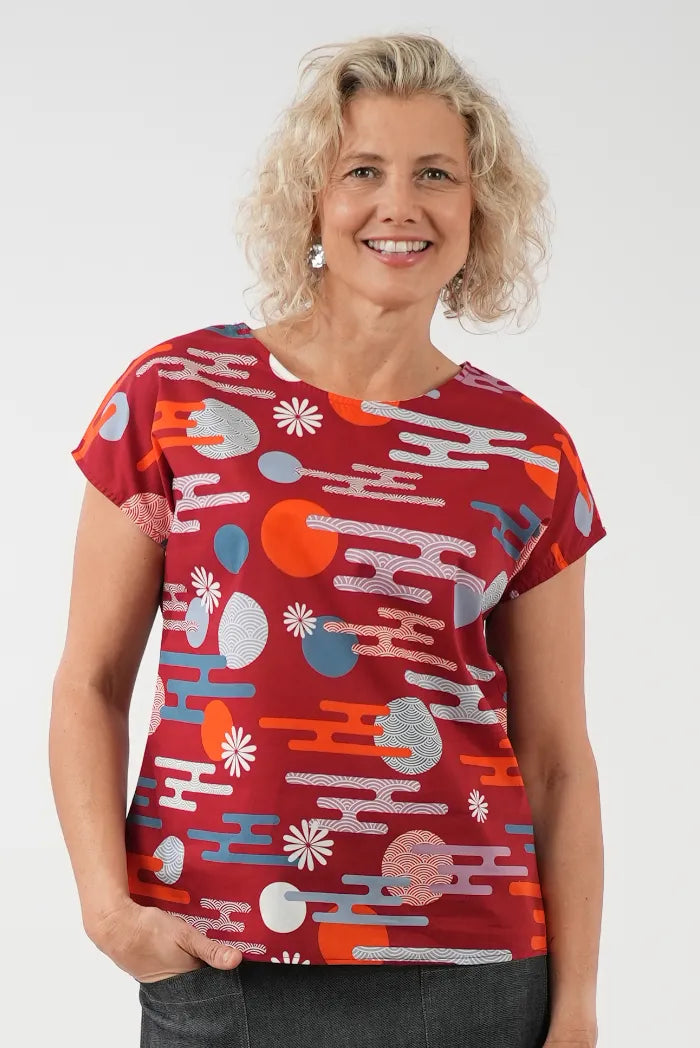 Tilly Top - Sun and Clouds Red