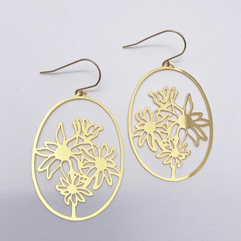 Flannel Flowers in Gold Dangles