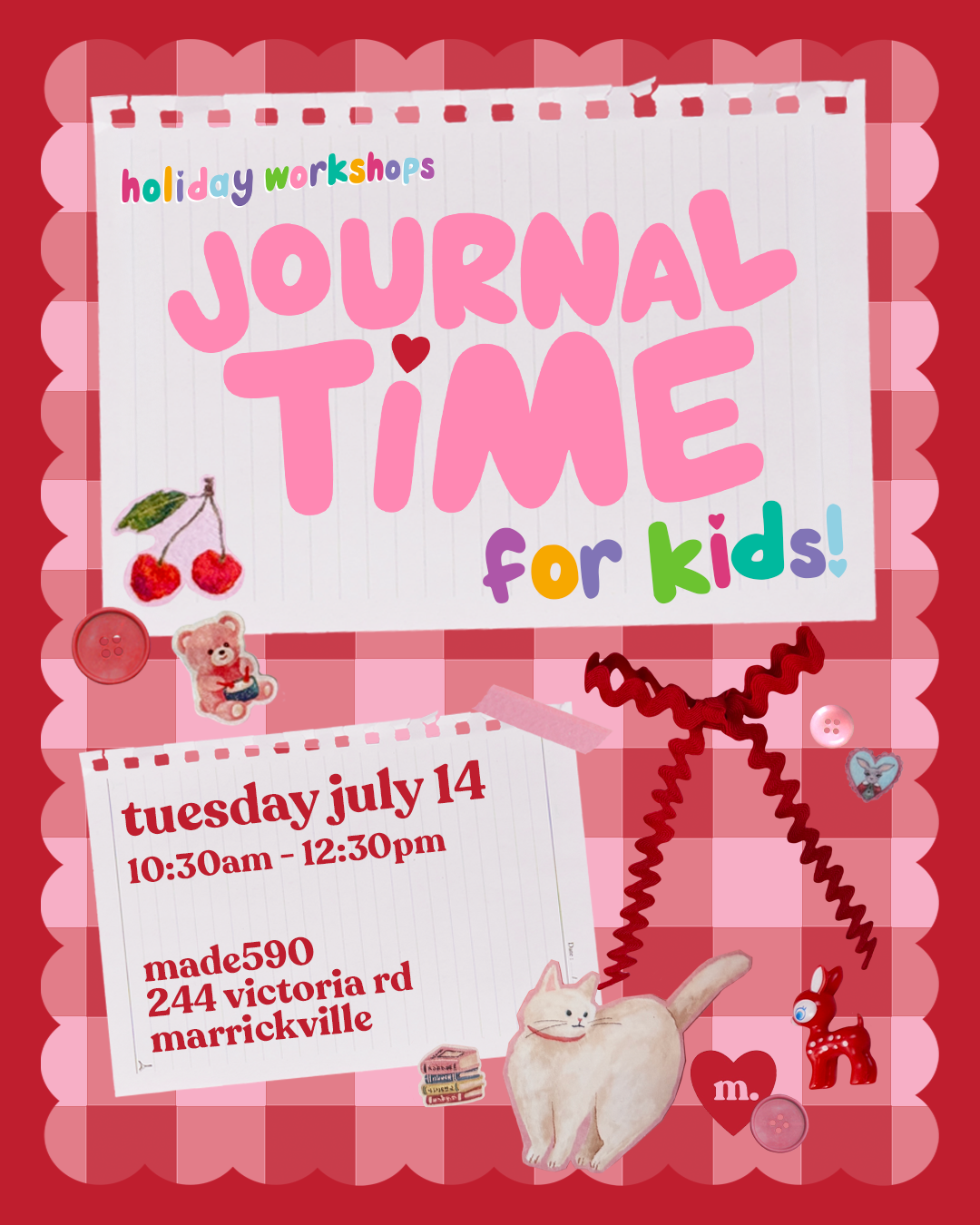 Journal Time School Holidays Workshop | Tuesday July 14 - 10:30am-12:30pm