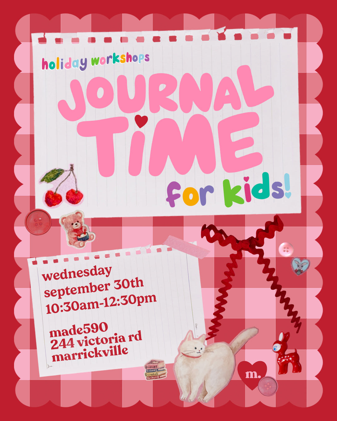 Journal Time School Holidays Workshop | Wednesday September 30th, 10:30am-12:30pm