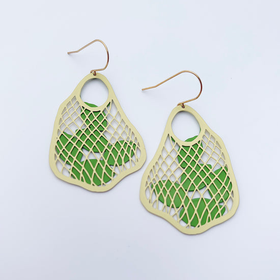 String Bag Earrings in Custard with Limes