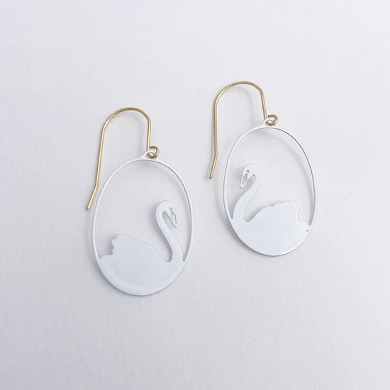Load image into Gallery viewer, Mini White Swan Dangles
