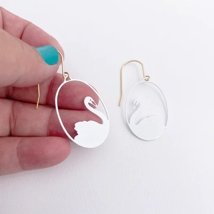 Load image into Gallery viewer, Mini White Swan Dangles
