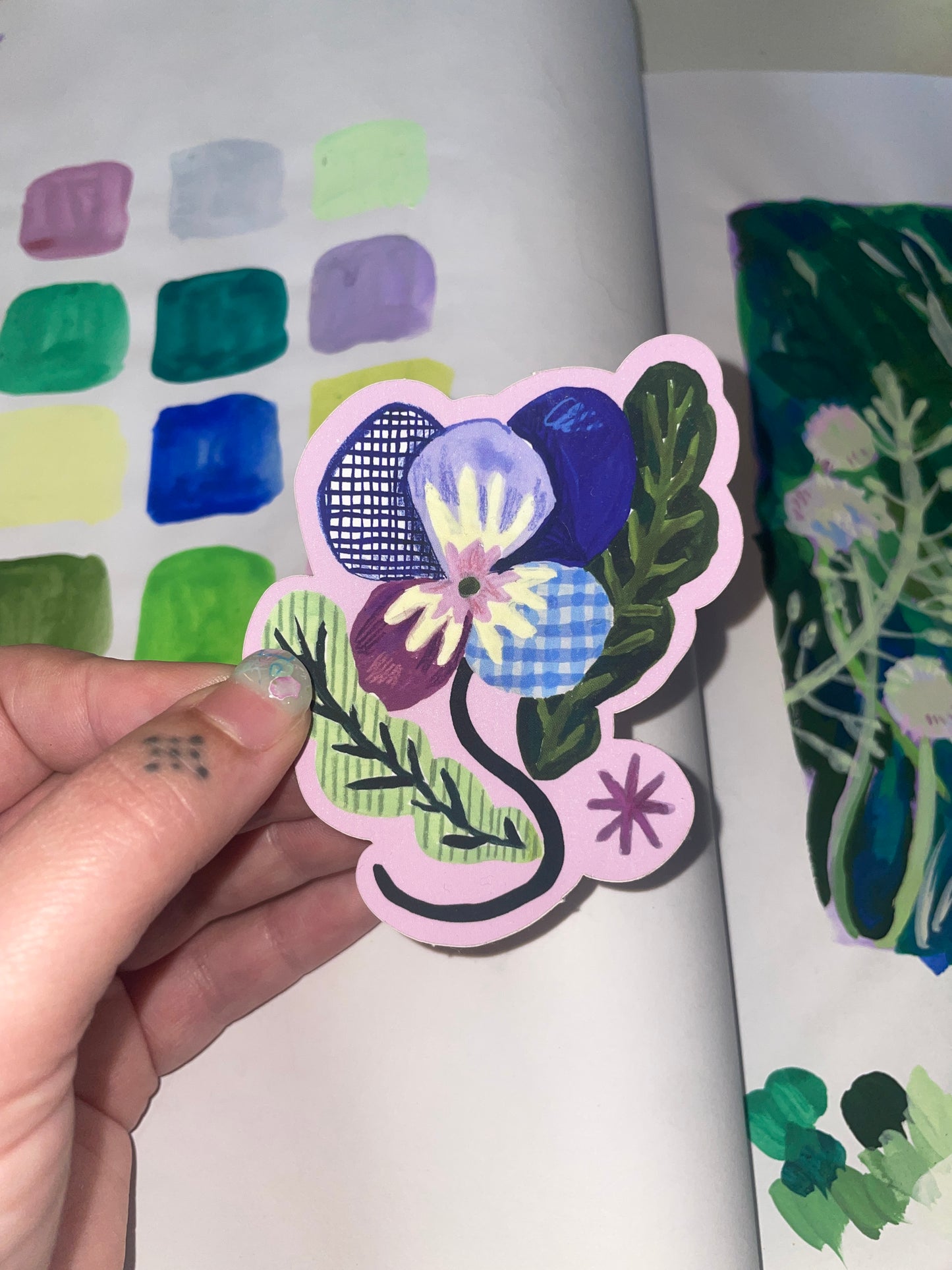 patterned pansy sticker