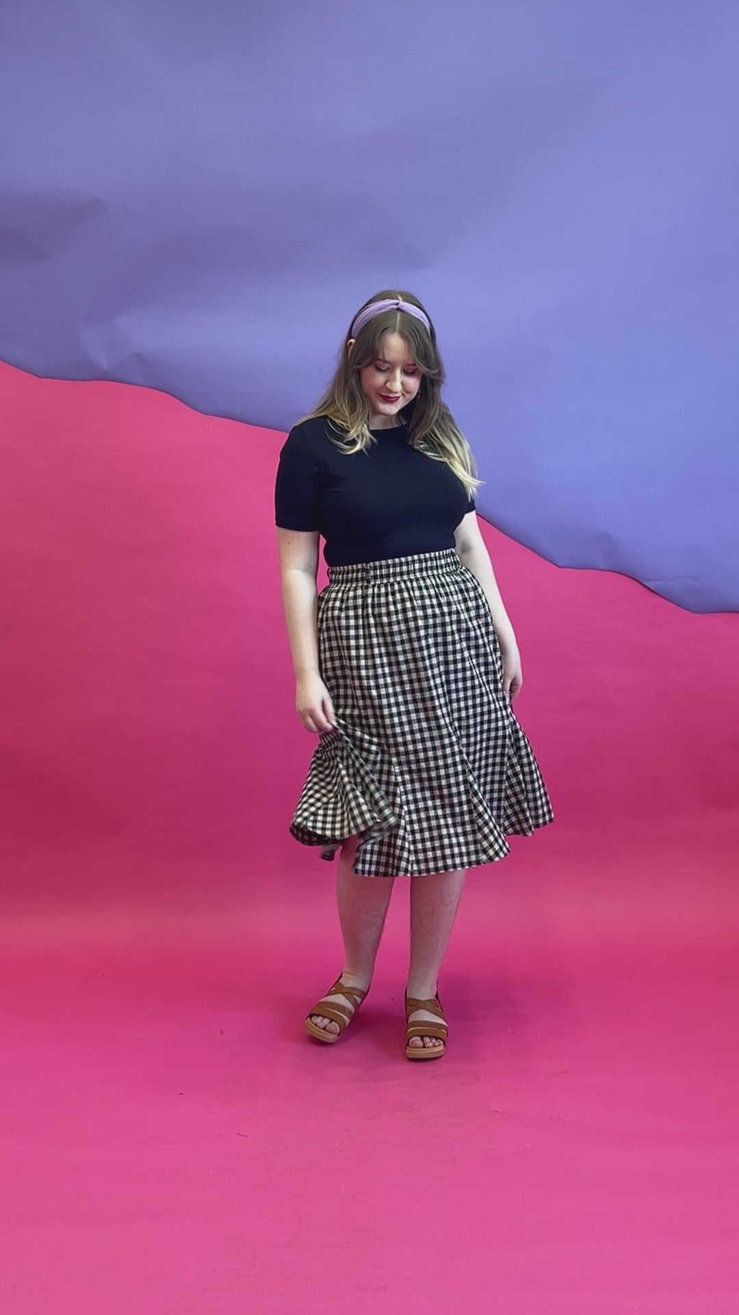 Load and play video in Gallery viewer, Gillian Skirt Long Field Day Gingham
