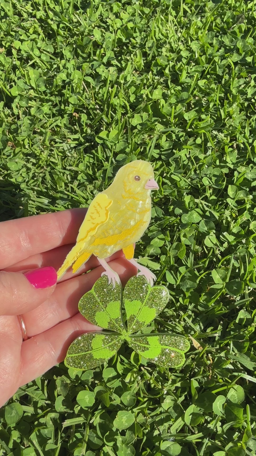 Load and play video in Gallery viewer, Canary Clover Brooch Yellow
