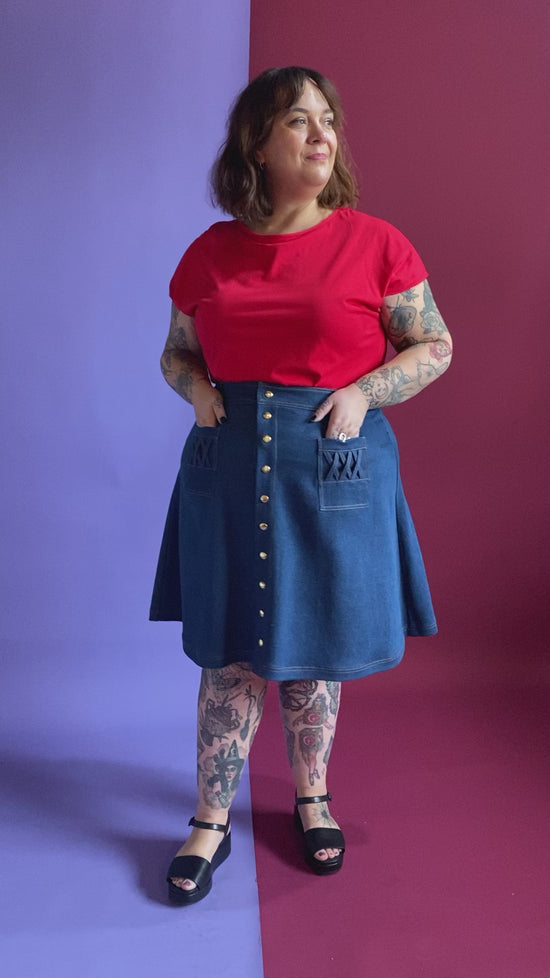 Load and play video in Gallery viewer, Mini Peggy Skirt Double Denim
