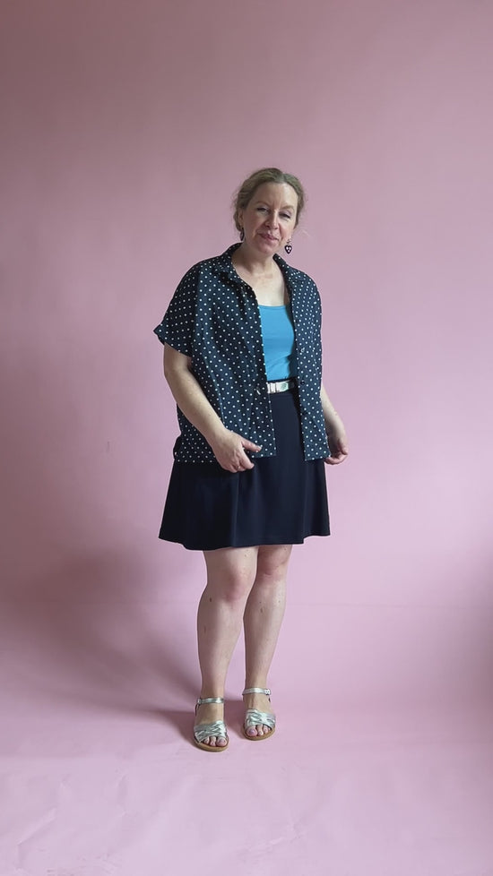 Load and play video in Gallery viewer, Emma Shirt Navy Spot Linen
