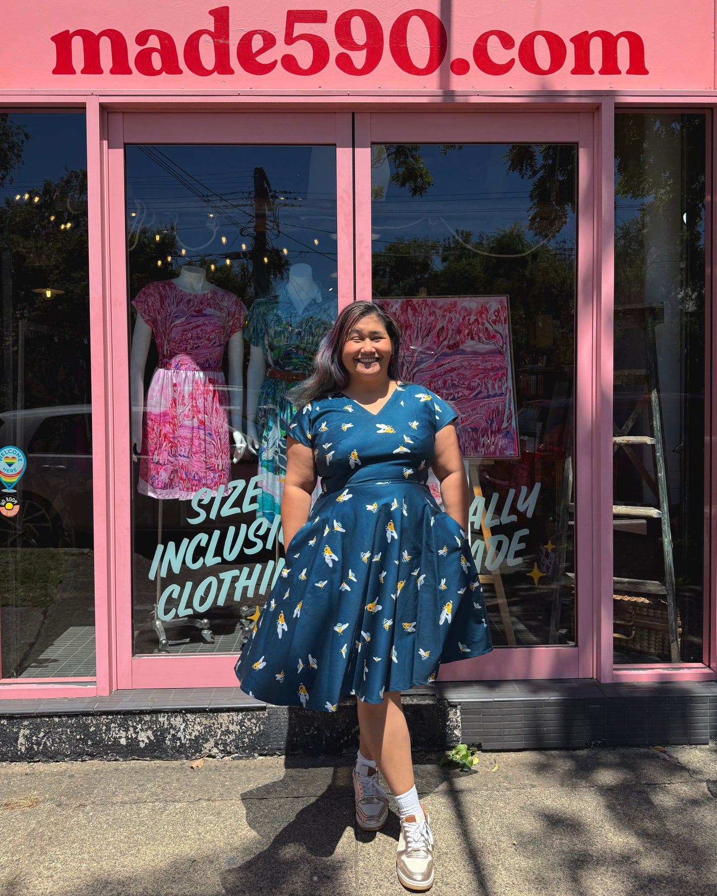 Belinda Dress Native Bees Navy