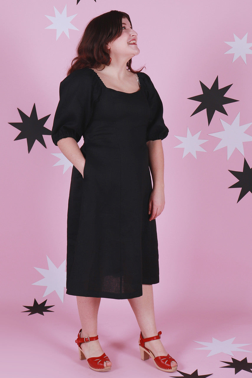 Load image into Gallery viewer, Roxanne Dress Nightshade Linen
