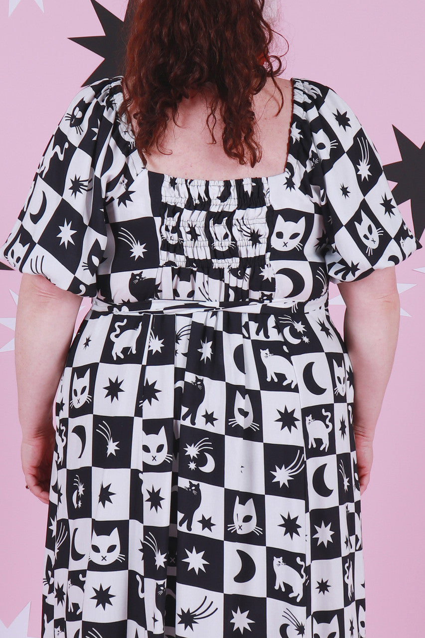 Load image into Gallery viewer, Roxanne Dress Cosmic Cats
