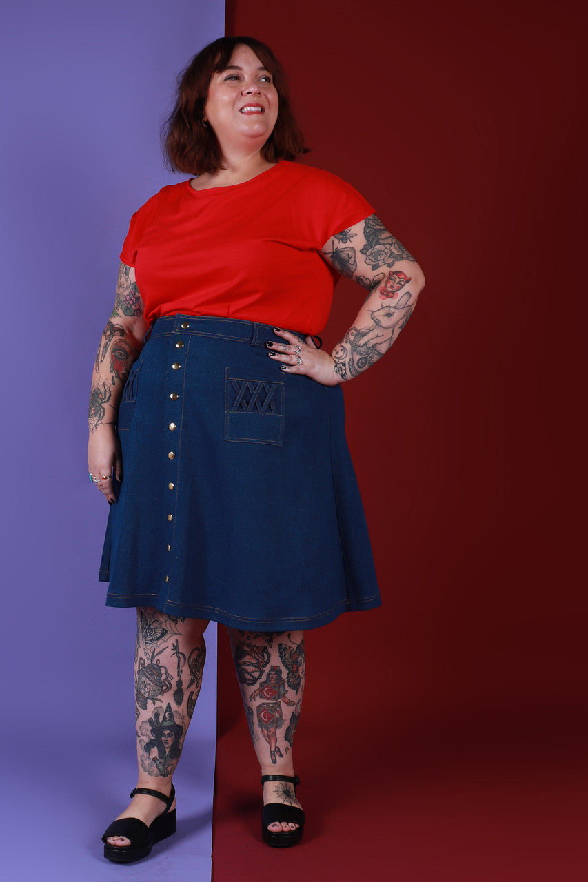 Load image into Gallery viewer, Mini Peggy Skirt Double Denim

