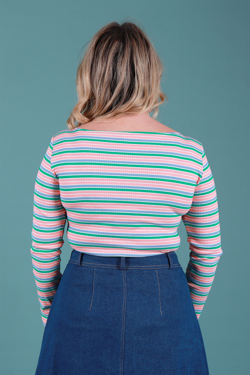 Load image into Gallery viewer, Blair Boat Neck Jackie Stripe Teal
