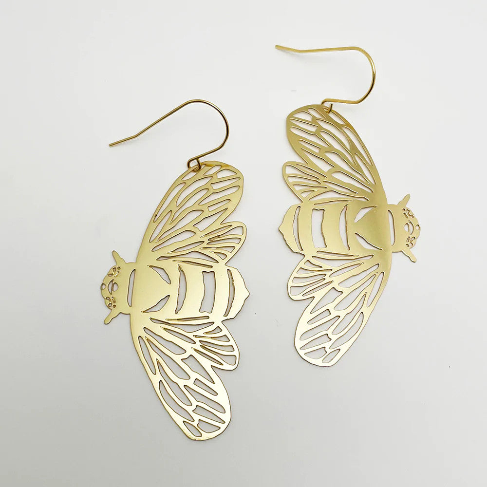 Load image into Gallery viewer, Bee Dangle Earrings in Gold
