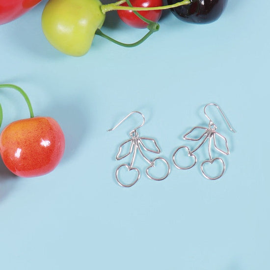 Load image into Gallery viewer, Silver Cherry Earrings Small
