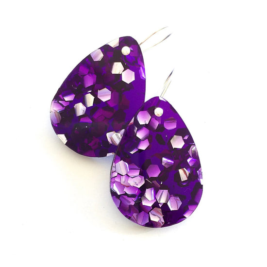Classic Glitter Drop Earrings Purple