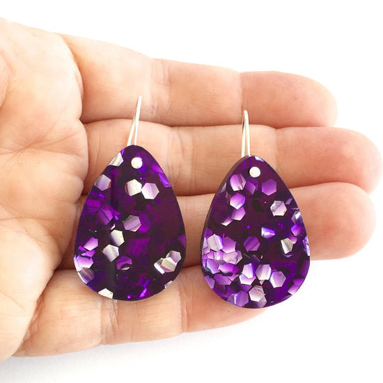 Load image into Gallery viewer, Classic Glitter Drop Earrings Purple
