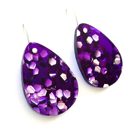Classic Glitter Drop Earrings Purple