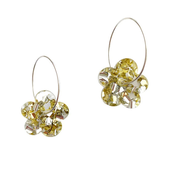 Load image into Gallery viewer, Mini Glitter Flower Hoops Gold
