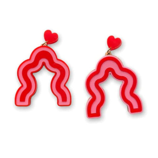 Astral Earrings Red Pink with Heart