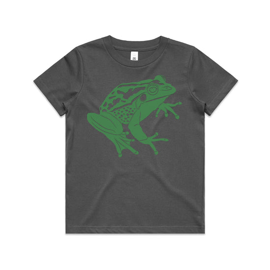 Load image into Gallery viewer, Green and Golden Bell Frog Kids Tee Charcoal
