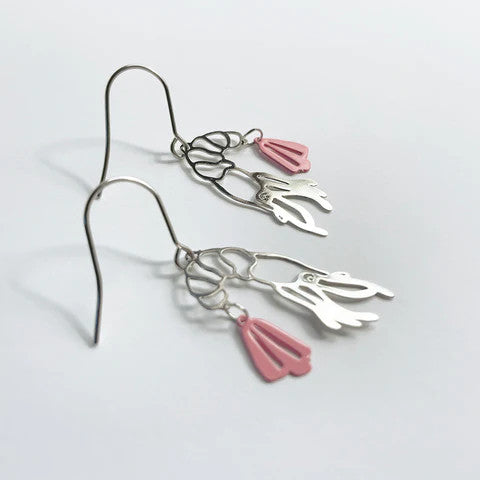 Load image into Gallery viewer, Mini Prawn Dangles Pink Silver
