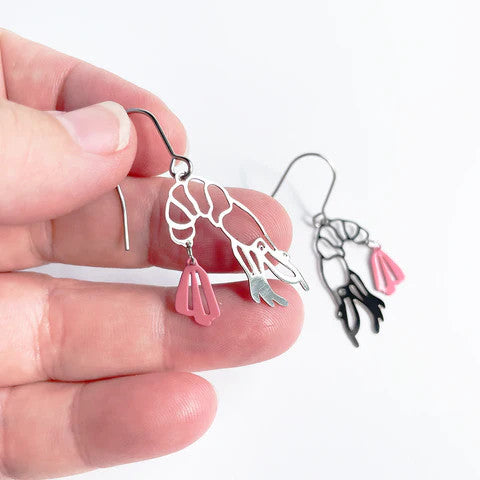 Load image into Gallery viewer, Mini Prawn Dangles Pink Silver
