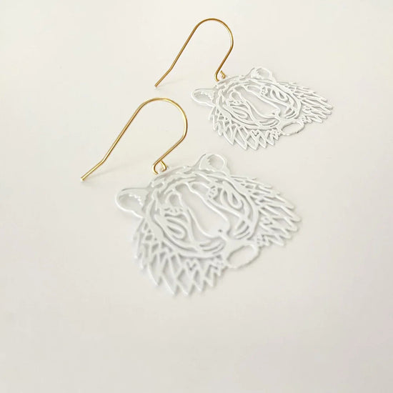 Load image into Gallery viewer, Midi Tiger Dangle Earrings in White
