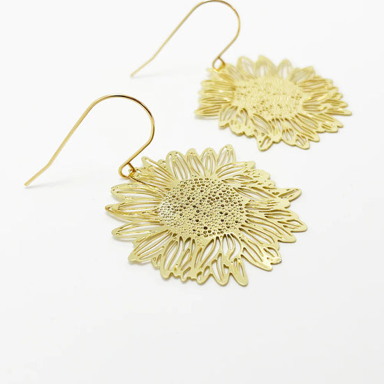 Mini Sunflower Dangle Earrings in Gold