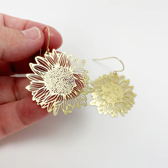 Mini Sunflower Dangle Earrings in Gold