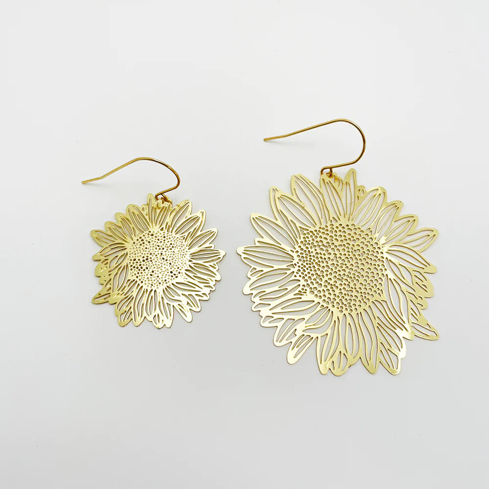 Mini Sunflower Dangle Earrings in Gold