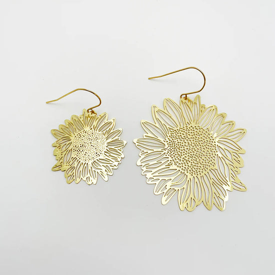 Mini Sunflower Dangle Earrings in Gold