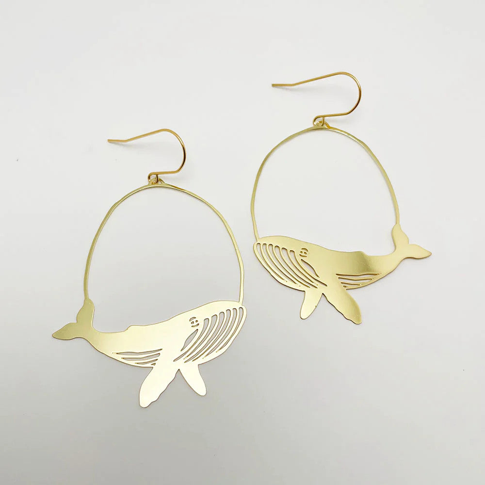 Whale Dangle Earrings in Gold