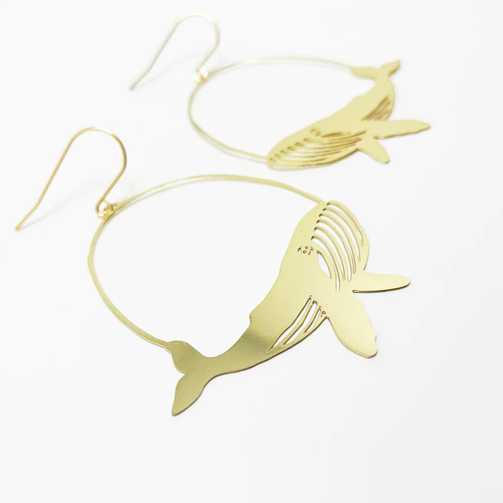 Whale Dangle Earrings in Gold