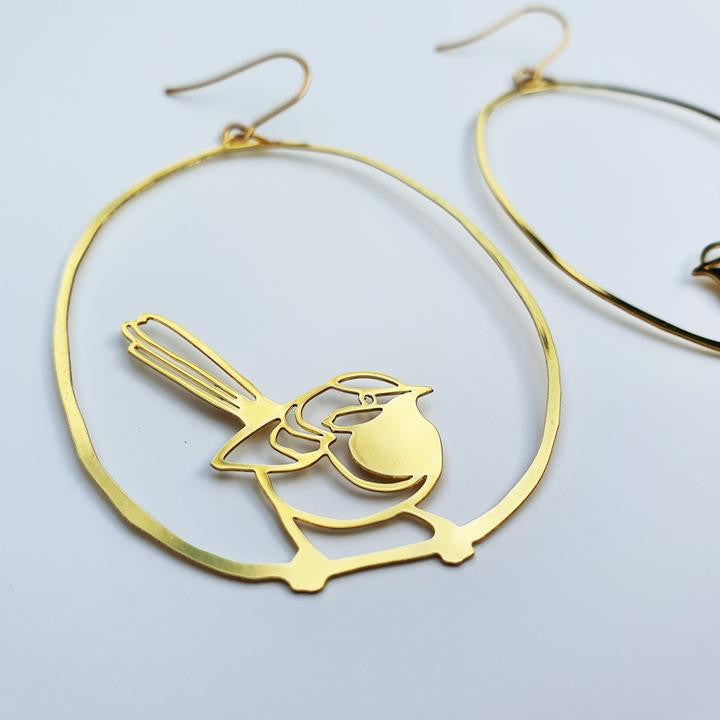 Fairy Wren Dangles in Gold