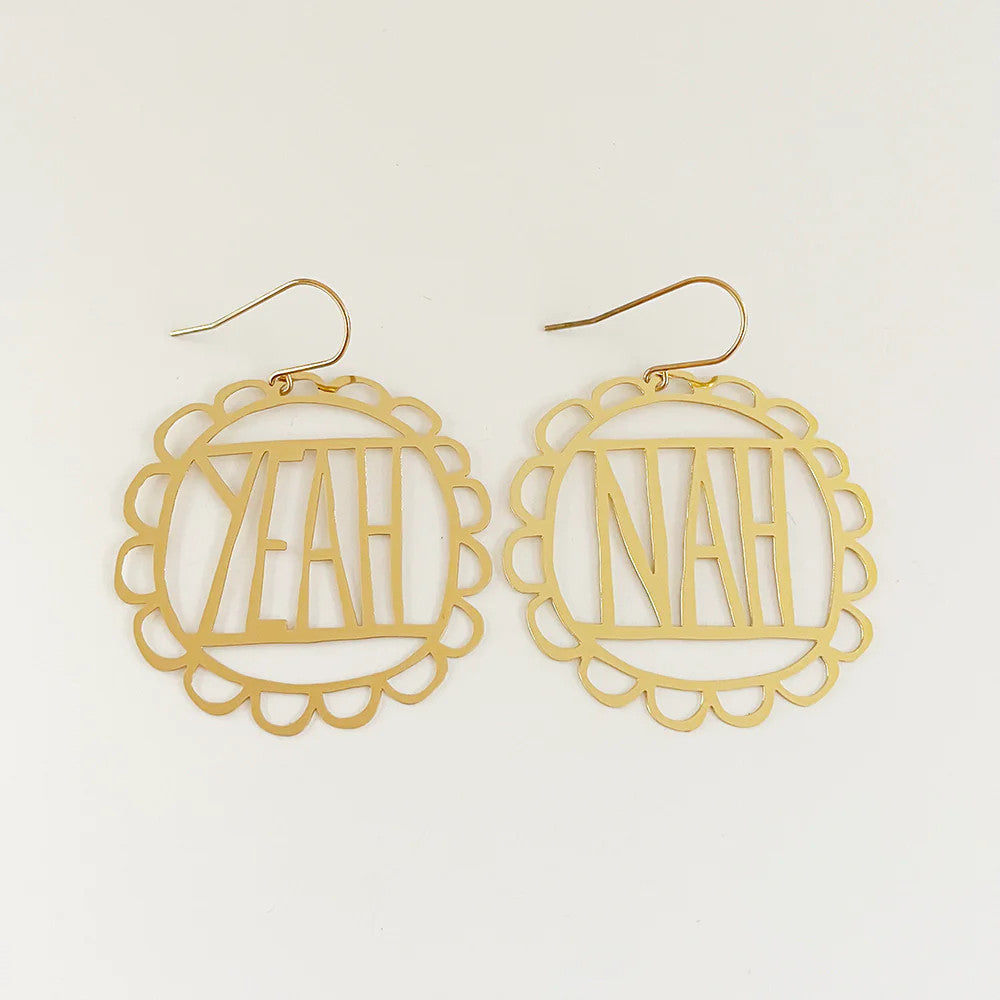 Load image into Gallery viewer, YEAH NAH Dangle Earrings in Gold
