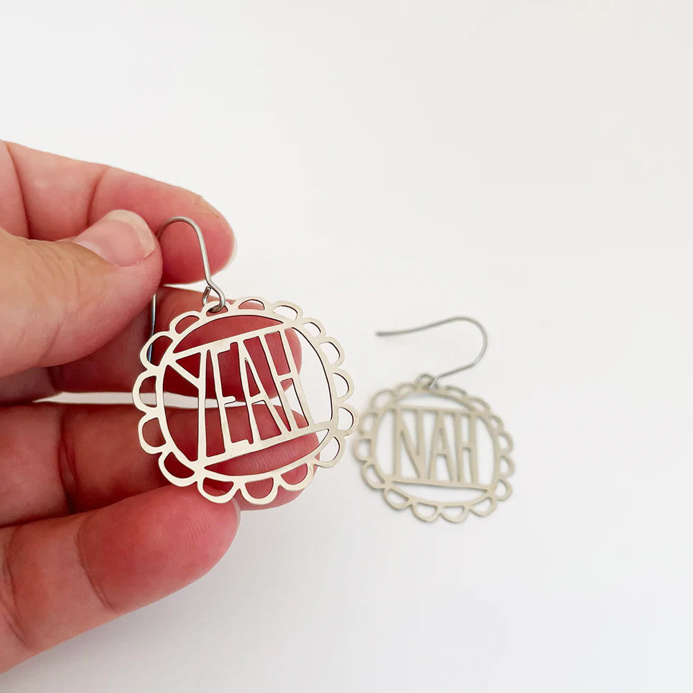 Mini Yeah Nah Dangle Earrings in Silver