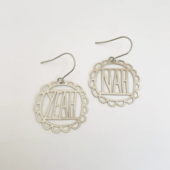 Mini Yeah Nah Dangle Earrings in Silver