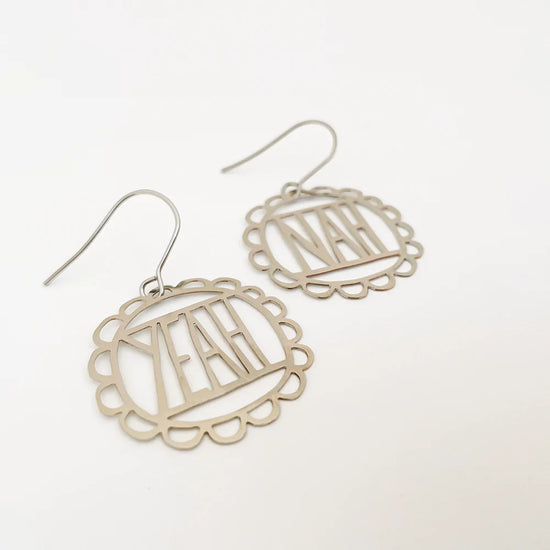 Mini Yeah Nah Dangle Earrings in Silver